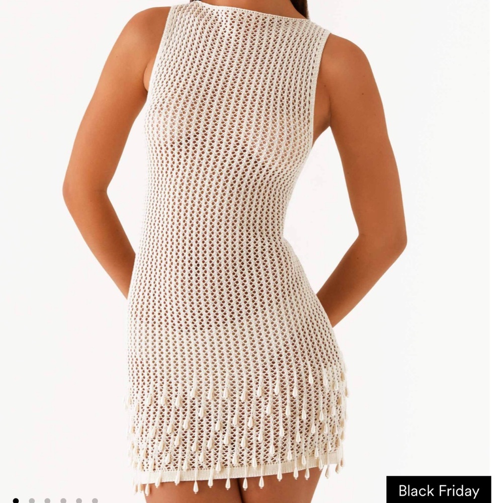 Peppermayo Exclusive - Miracle Beaded Crochet Mini Dress - Ivory